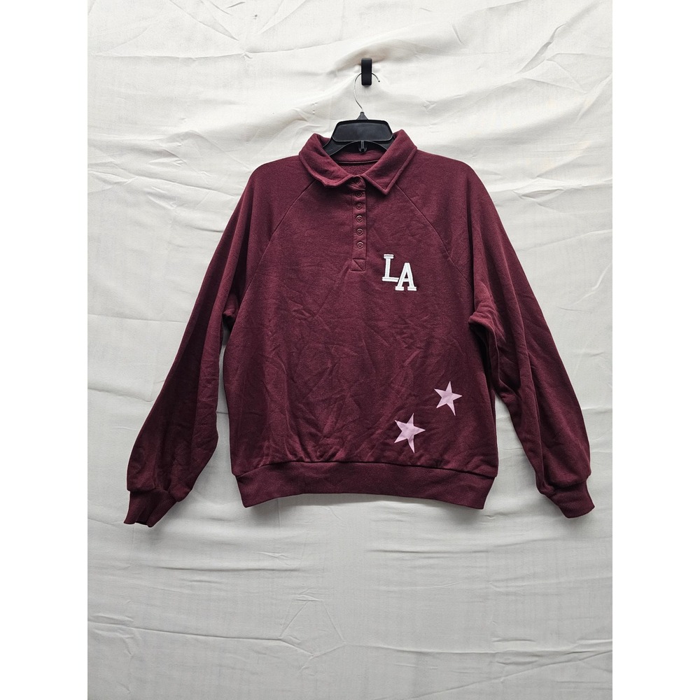 Zoe + Liv Womens Pullover Sweatshirt Burgundy Cotton Blend Casual Size XXS